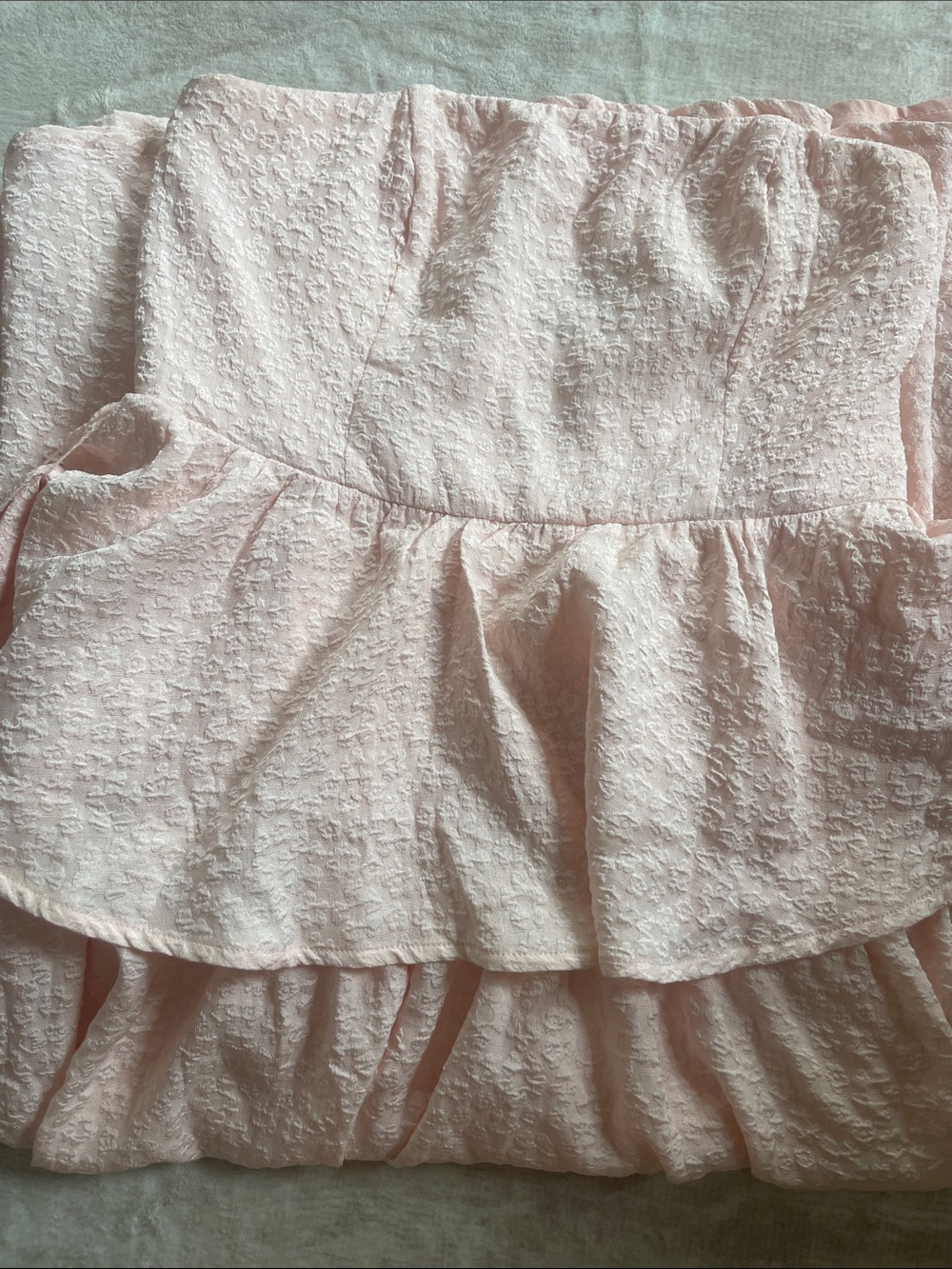 Lulu's Strapless Textured Peplum Mini Dress in Light Pink